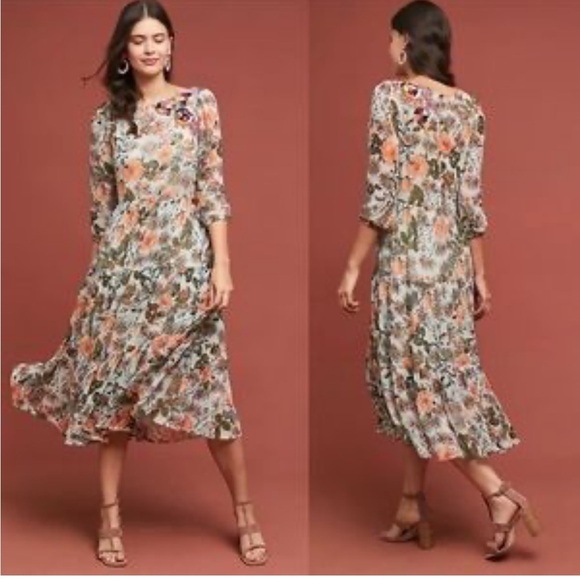 Anthropologie Meadow Rue Espalier Sheer Floral Embroidered Tunic Dress Size XS - Picture 3 of 14